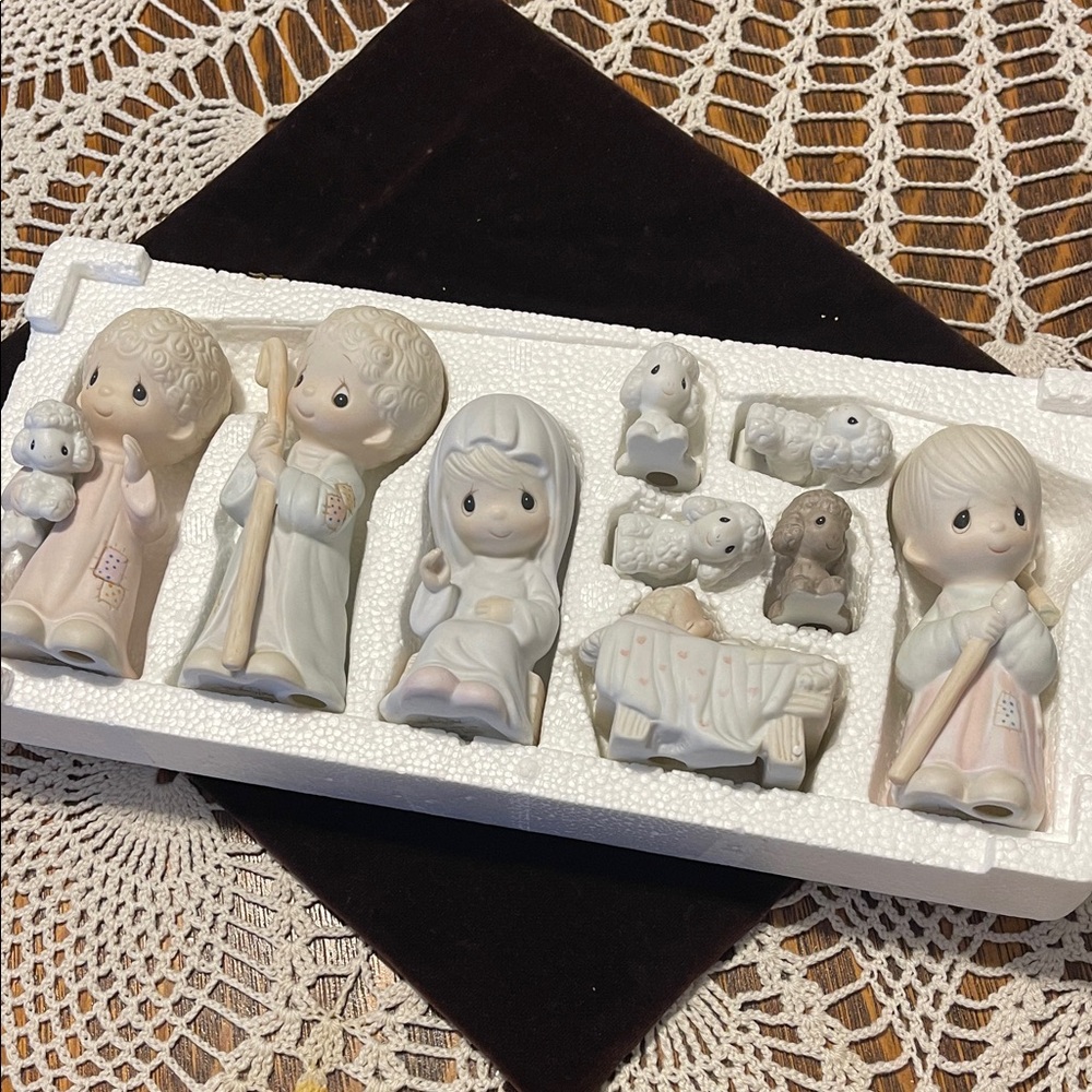 Precious Moments Nativity Set with Pink and White Accents
